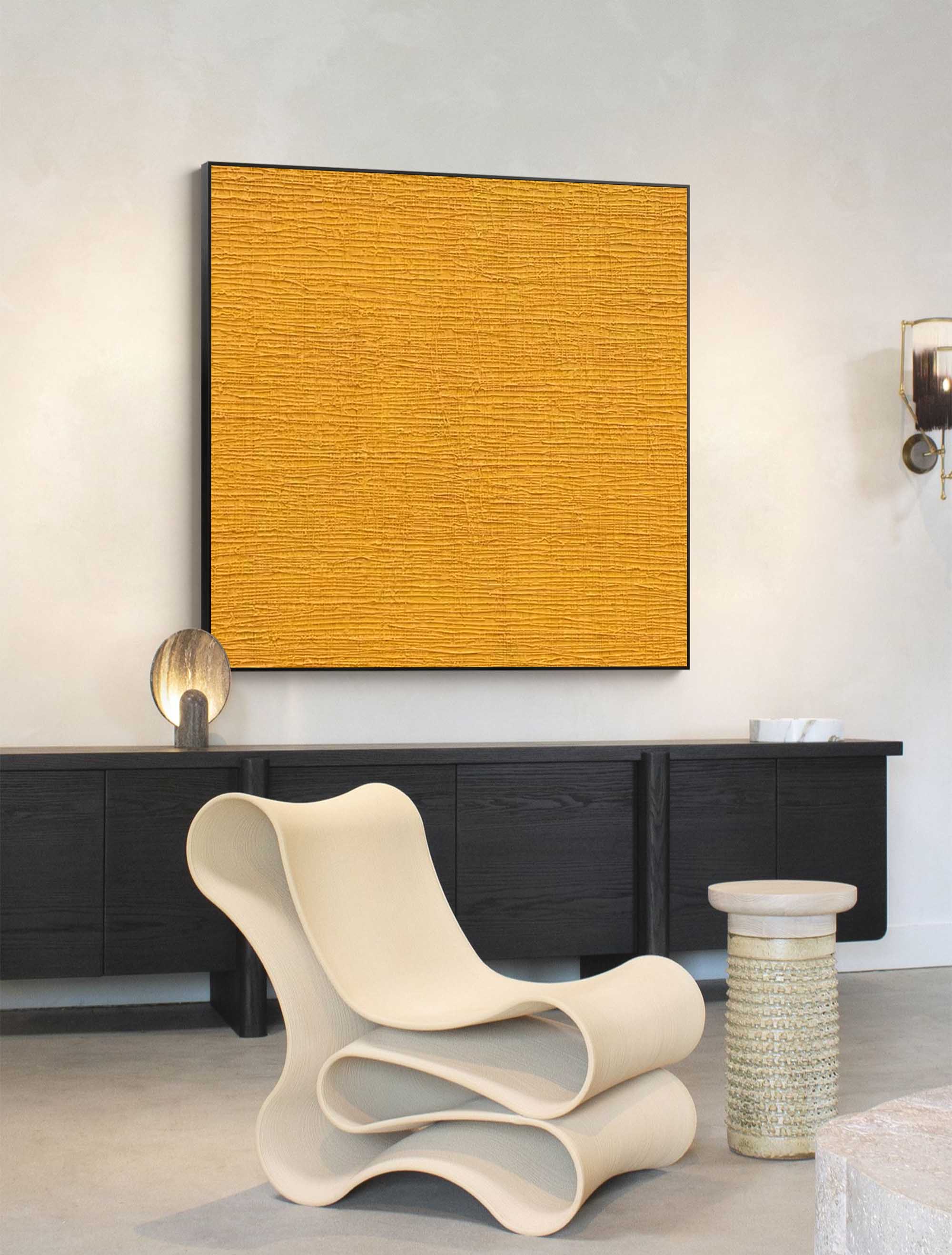 Large Texture Wall Art Modern Yellow Abstract Acrylic Painting on Canvas Original Minimalist Art for Living Room