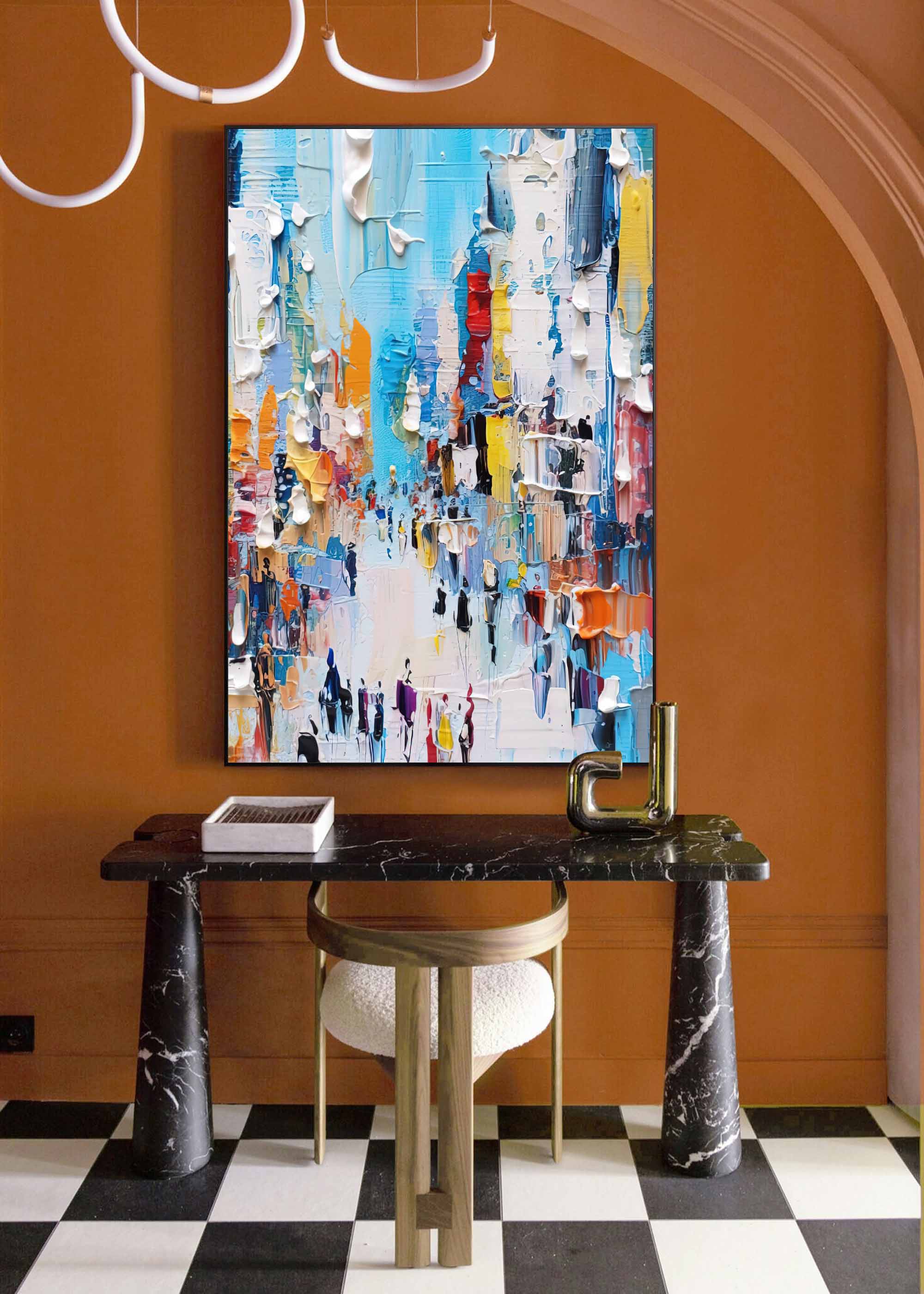 Abstract Cityscape Oil Painting On Canvas Original Modern Urban Scene Art Large Wall Art Home Decor