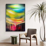 Original Colorful Aurora Canvas Oil Painting Abstract Meteor Wall Art Hand Painted Starry Sky Bedroom Decor 