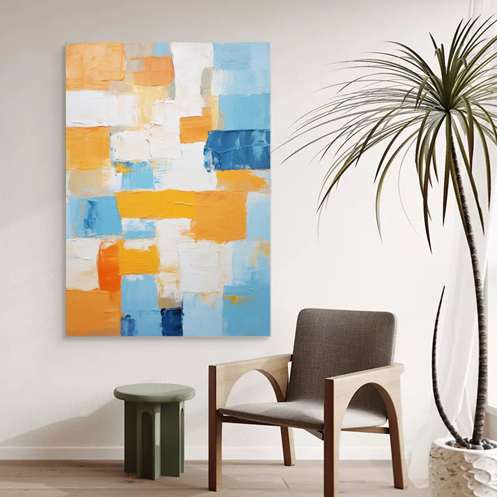 Abstract Colorful Acrylic Painting on Canvas Original Texture Geometric Painting Modern Wall Art Living Room