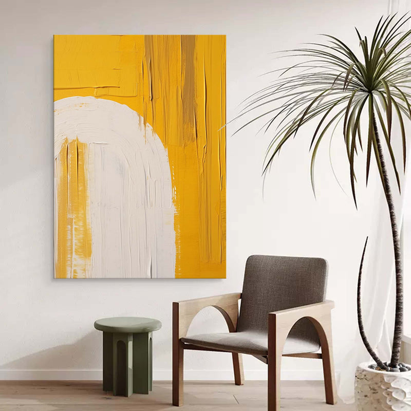 Bright Yellow Texture Minimalist Oil Painting On Canvas Original Wall Art Large Abstract acrylic painting For Living Room