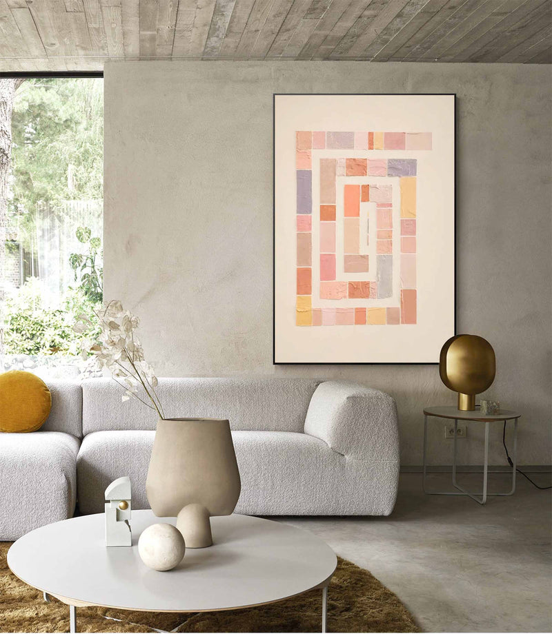 Geometric Large Composition Color Artwork Original Abstract Oil Painting Framed Living Room Decor