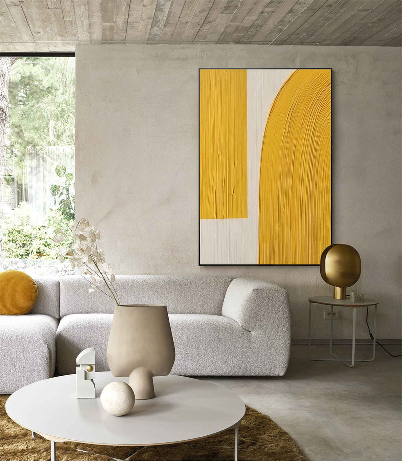Bright Yellow Large Abstract acrylic painting Texture Minimalist Oil Painting On Canvas Original Wall Art For Living Room