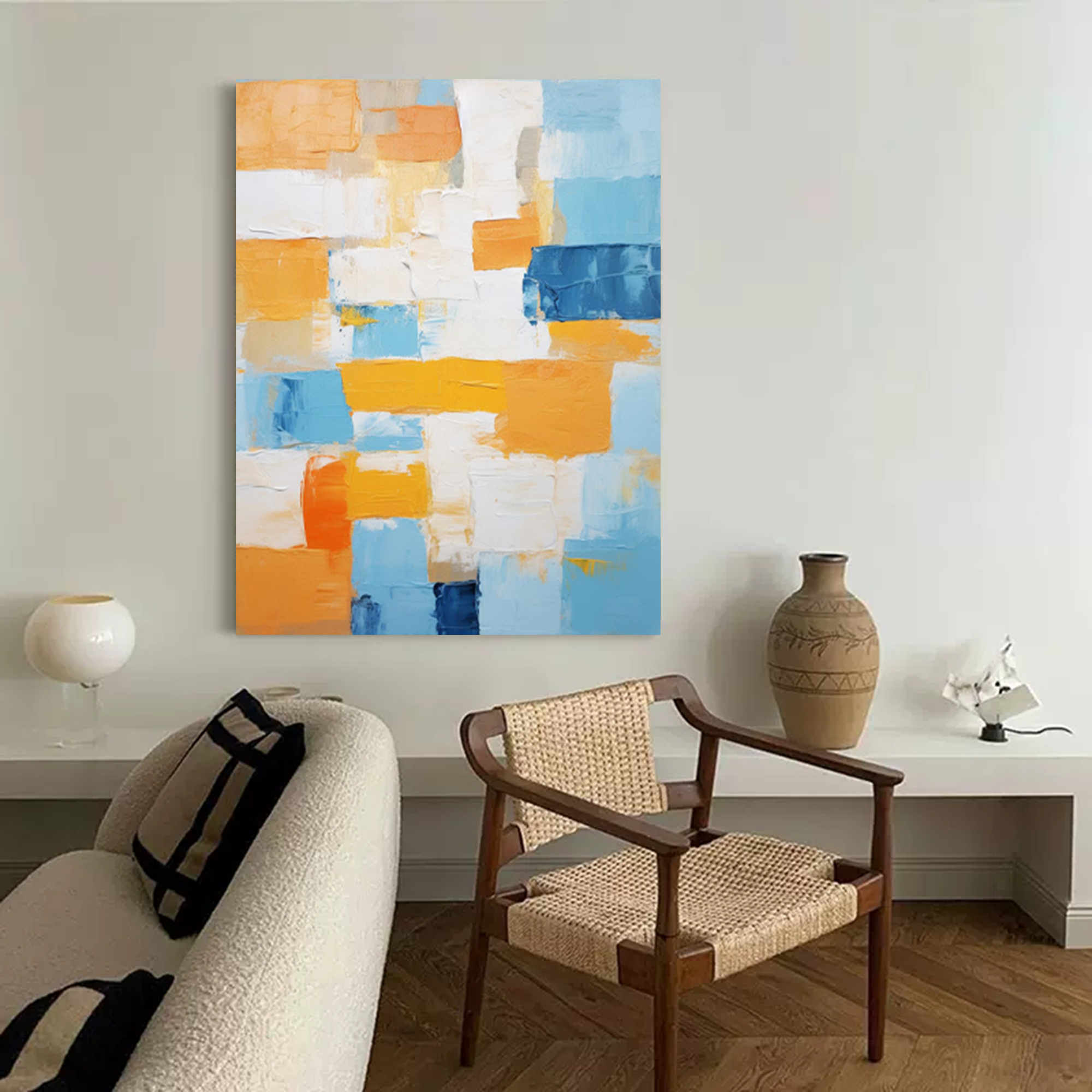 Abstract Colorful Acrylic Painting on Canvas Original Texture Geometric Painting Modern Wall Art Living Room