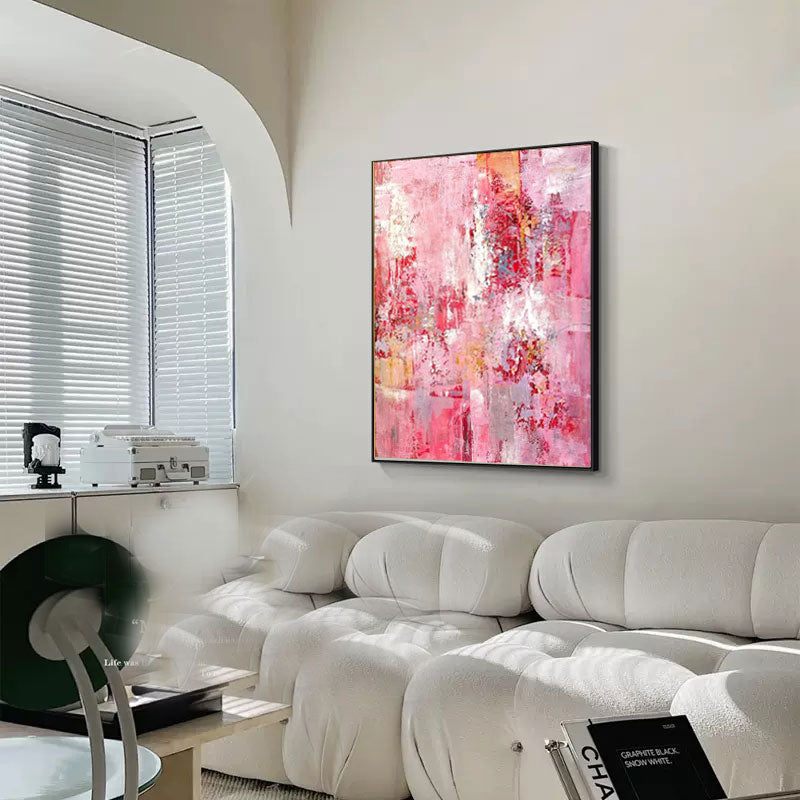 Large Pink Abstract Painting On Canvas Modern Abstract Oil Painting Pink Wall Art Home Decor