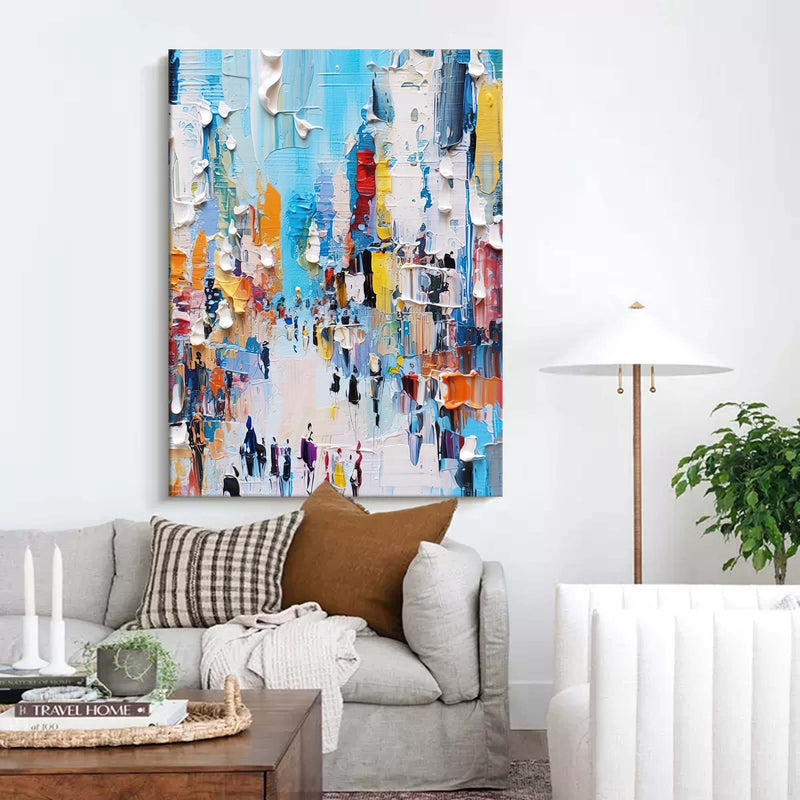 Abstract Cityscape Oil Painting On Canvas Original Modern Urban Scene Art Large Wall Art Home Decor