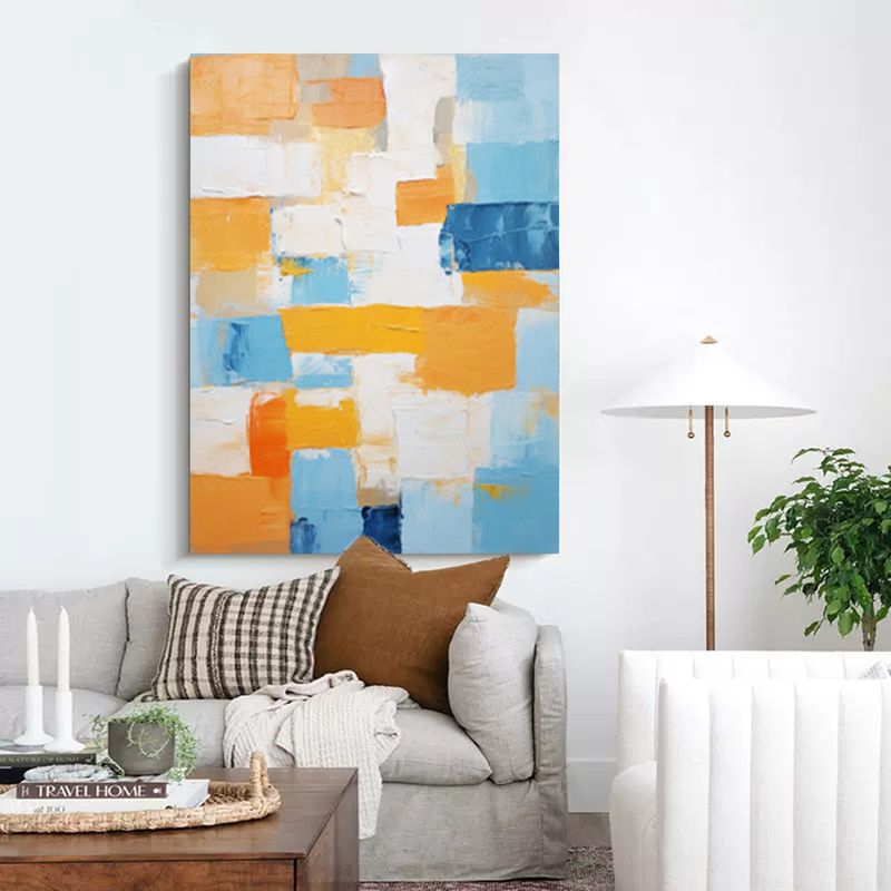 Abstract Colorful Acrylic Painting on Canvas Original Texture Geometric Painting Modern Wall Art Living Room