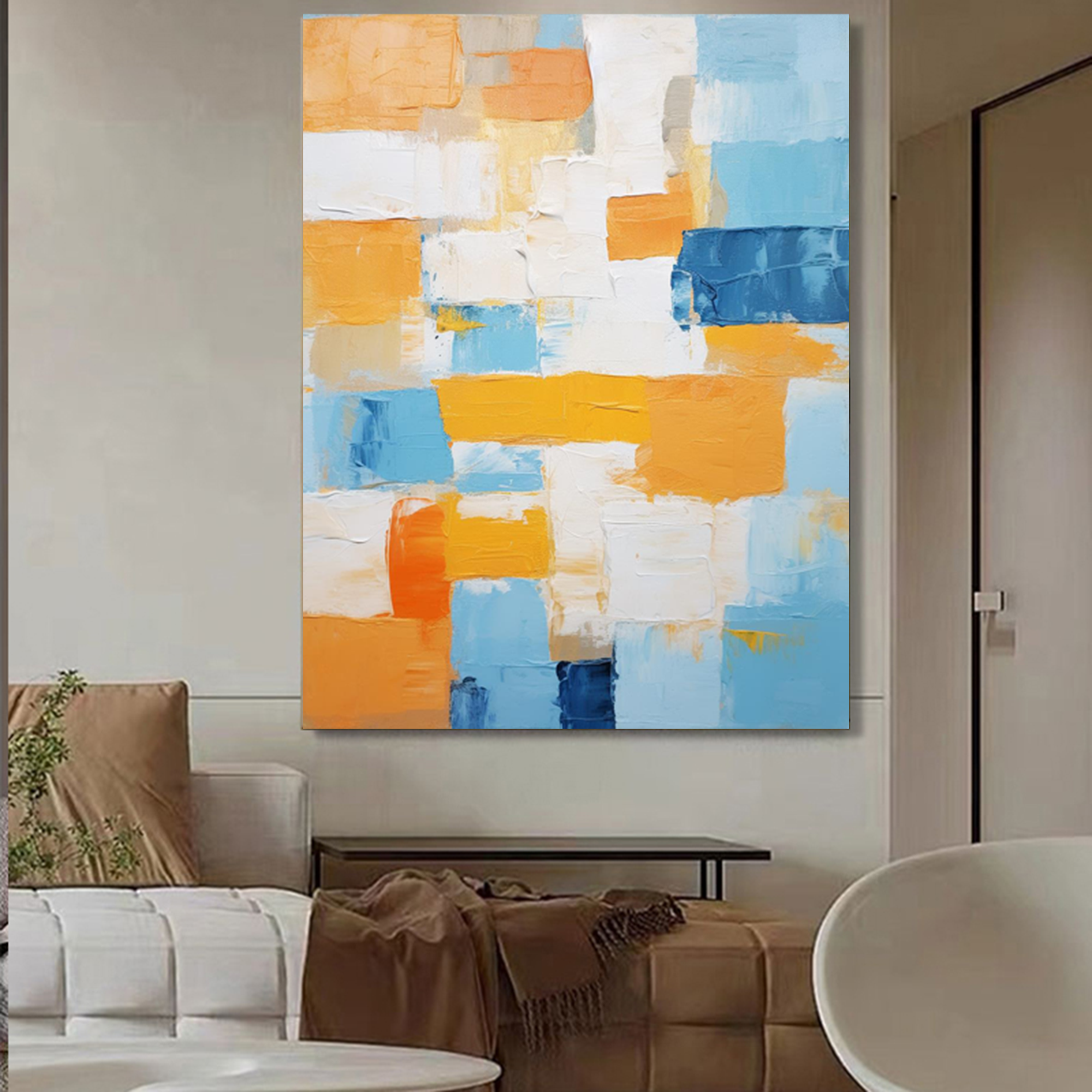 Abstract Colorful Acrylic Painting on Canvas Original Texture Geometric Painting Modern Wall Art Living Room