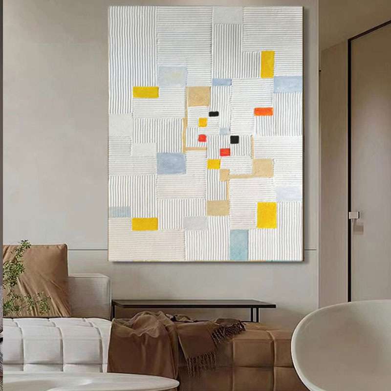 Original Abstract Oil Painting On Canvas Large Texture Geometric Composition Artwork Framed Living Room Decor