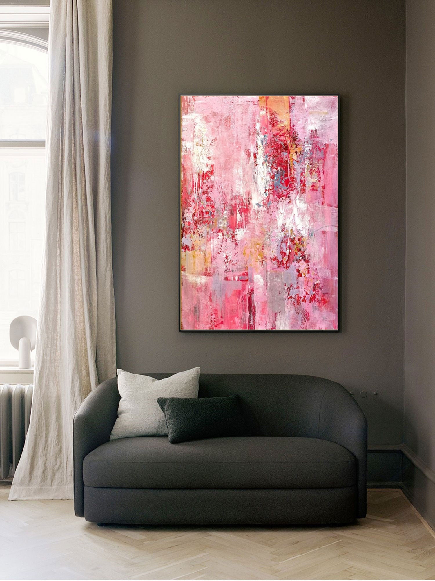 Large Pink Abstract Painting On Canvas Modern Abstract Oil Painting Pink Wall Art Home Decor