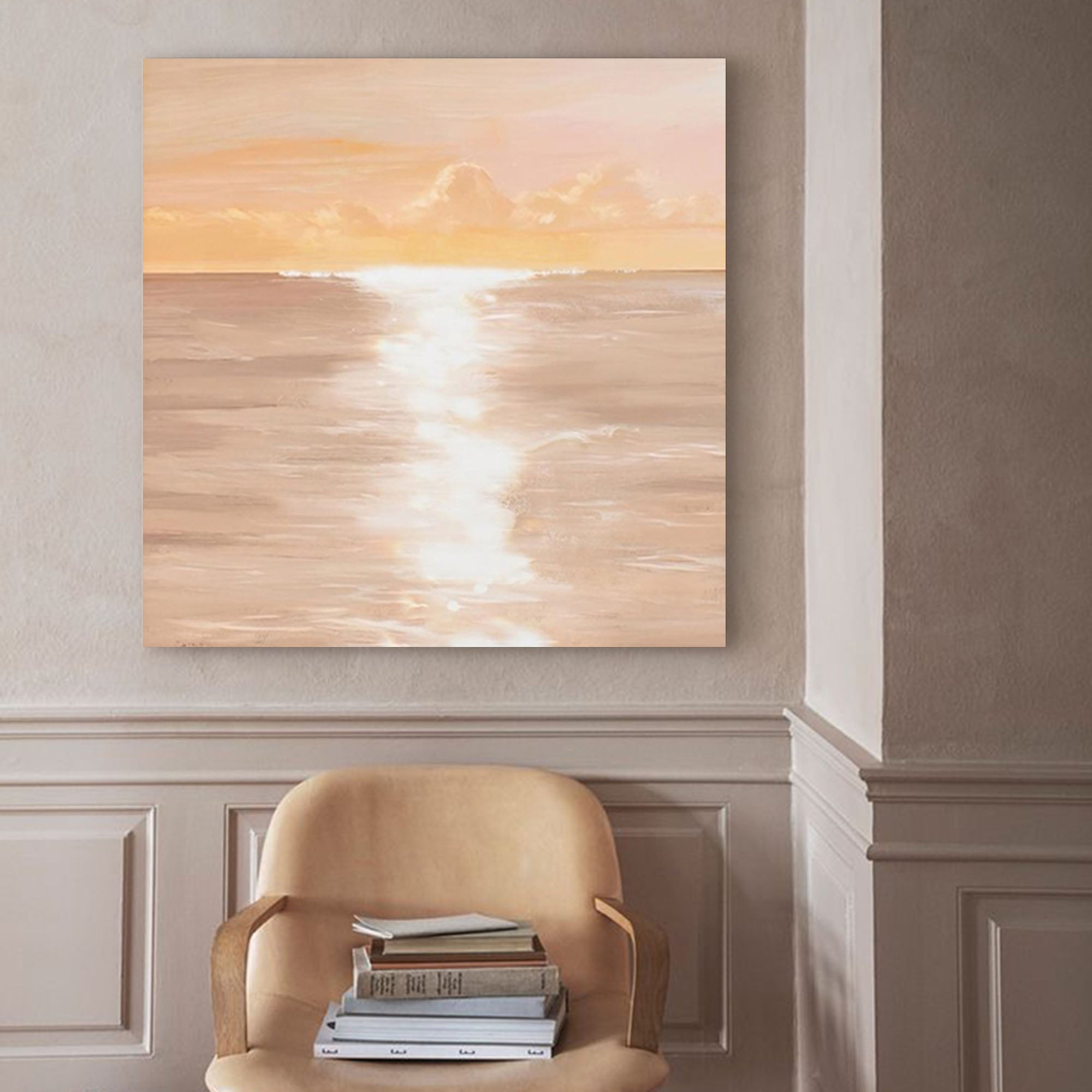 Modern Sunset Oil Painting Large Wall Art Abstract Sunset Seaside Acrylic Painting Home Decor