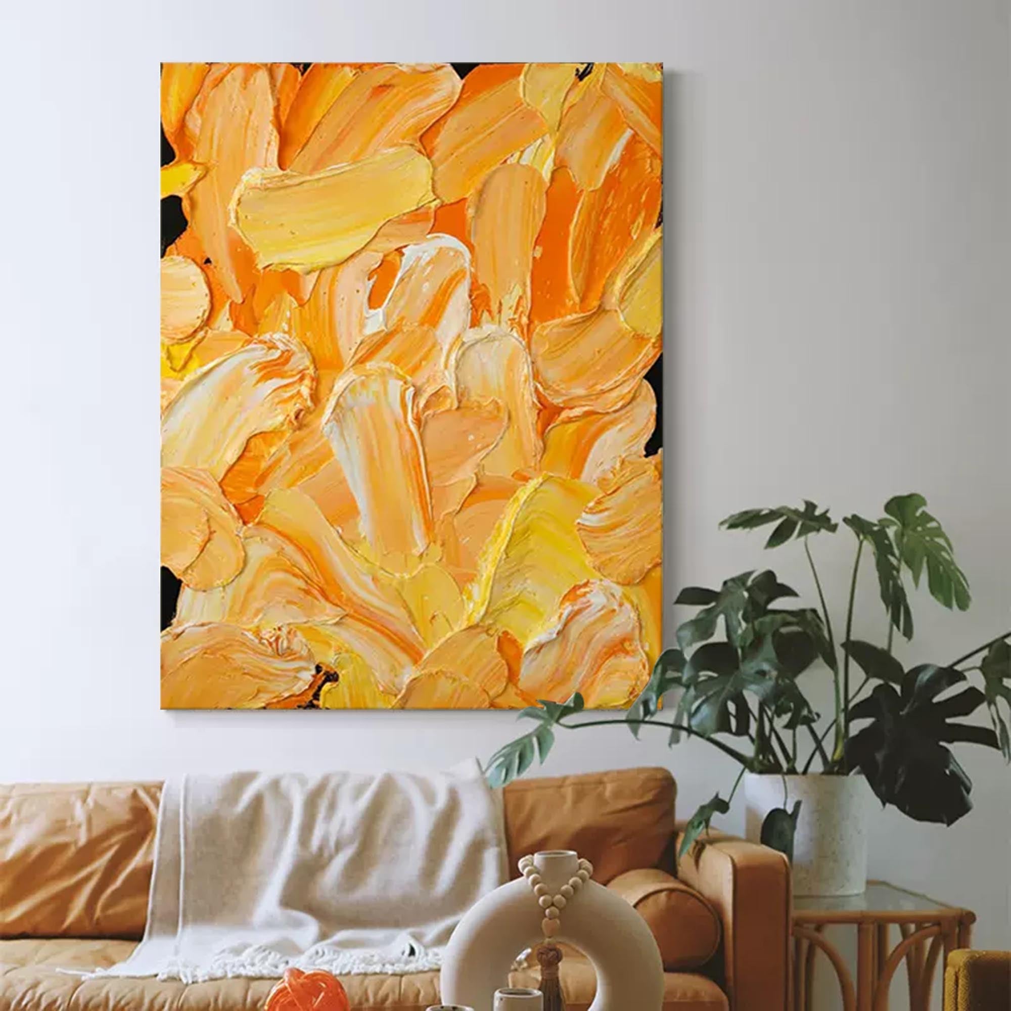 Large Original Knife Painting Yellow Abstract Texture Oil Painting On Canvas Living Room Modern Wall Art Gift