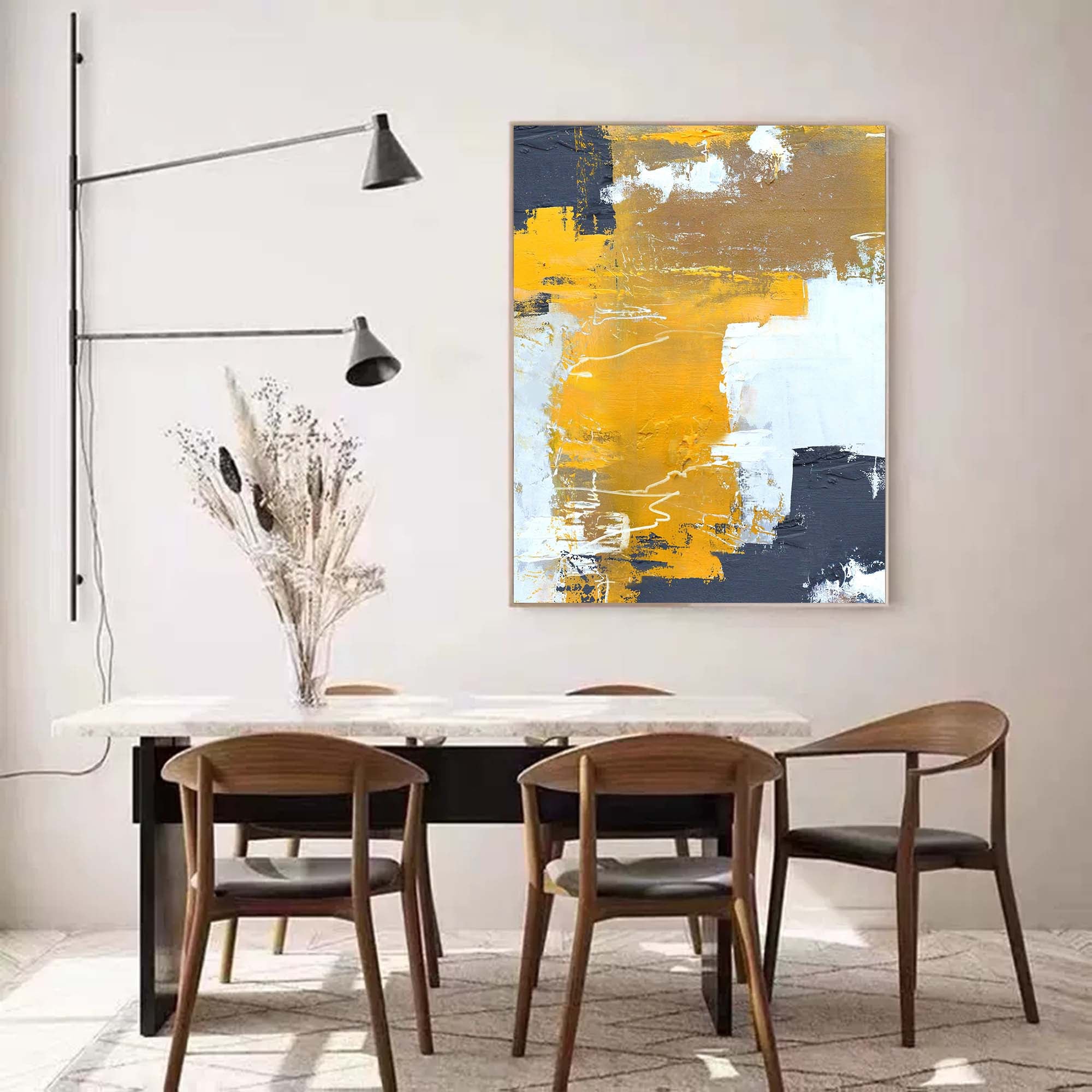 Modern Grey And Yellow Abstract Canvas Oil Painting Large Textured Painting Original Wall Art Living Room Decor