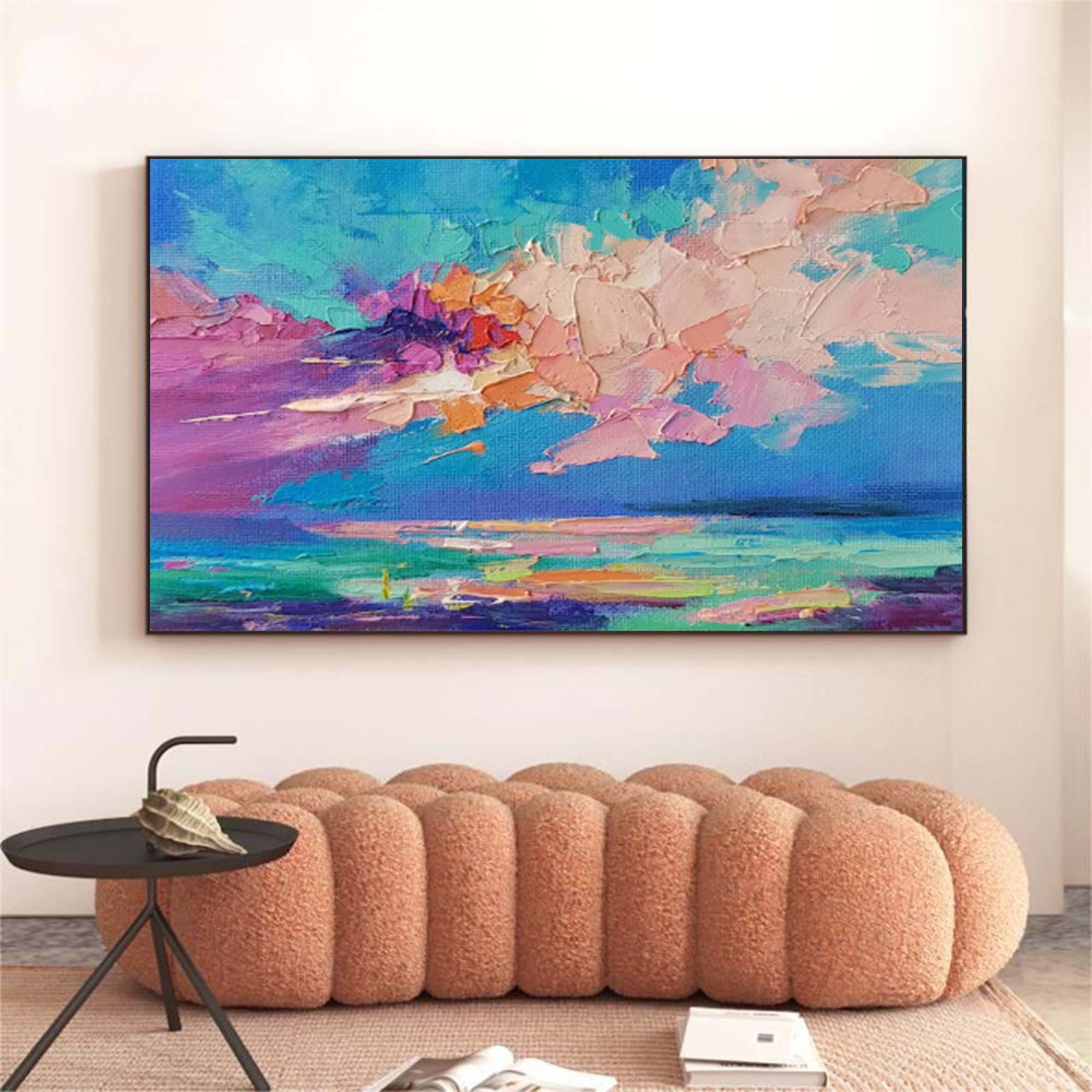 Colorful Sunset Oil Painting Original Wall Art Abstract Landscape Painting Living Room Decor