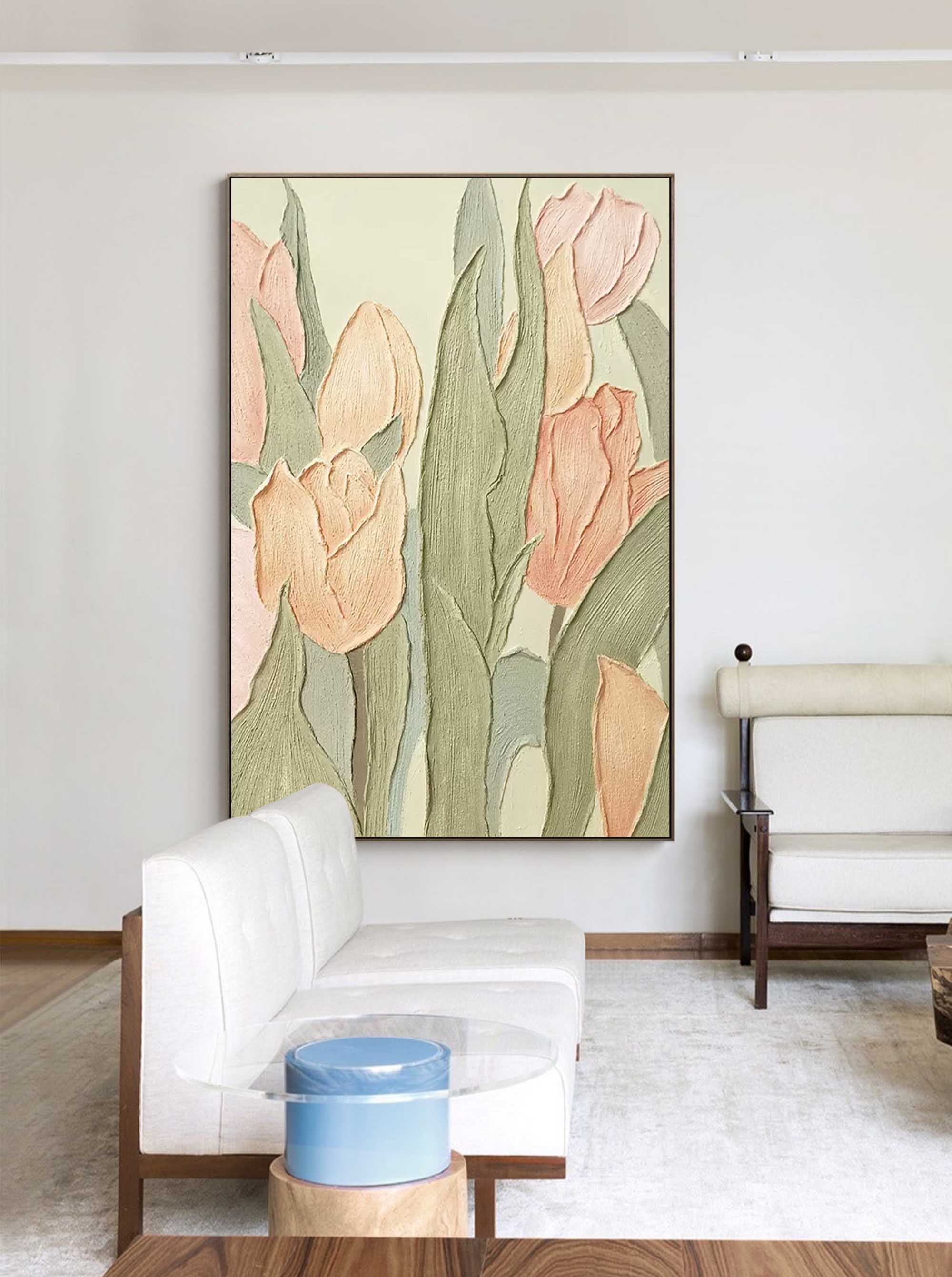 Original Flower Wall Art Large Textured Floral Acrylic Painting Modern White Floral Oil Painting On Canvas Home Decor