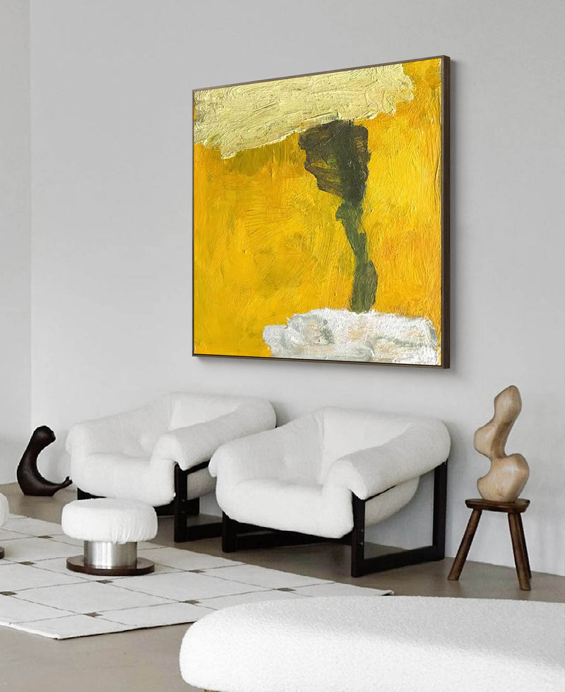 Square Yellow Original Abstract minimalist Oil Painting Abstract Acrylic Painting Large Wall Art Modern Art For Living Room