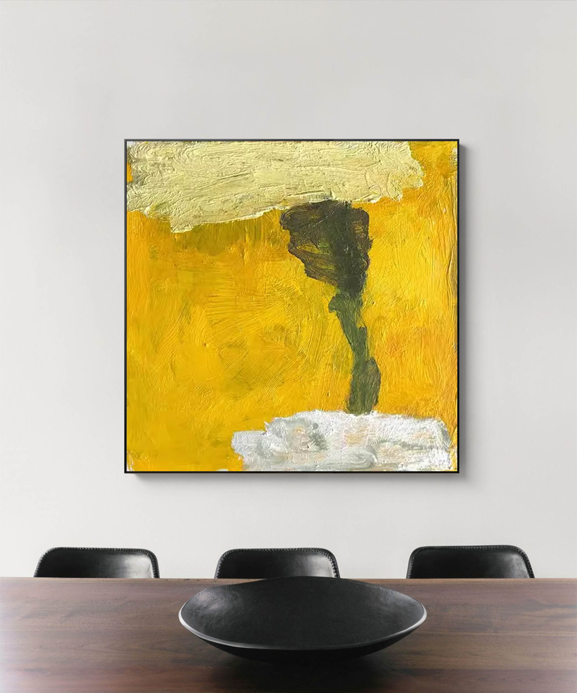 Square Yellow Original Abstract minimalist Oil Painting Abstract Acrylic Painting Large Wall Art Modern Art For Living Room