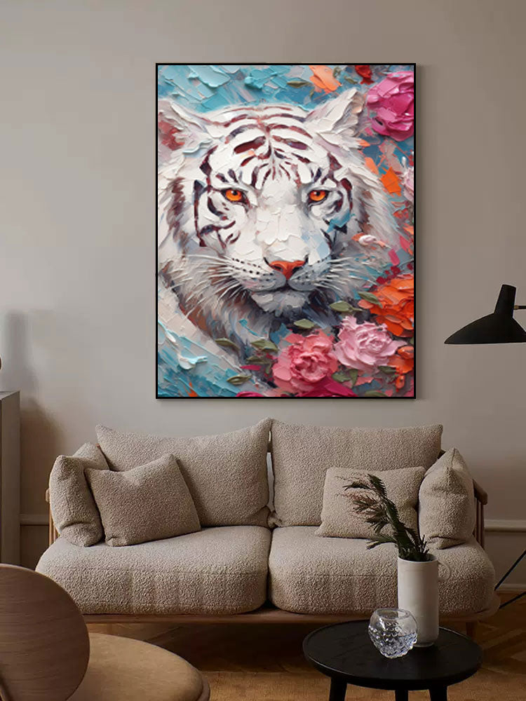 Impressionist White Tiger Canvas Oil Painting Original Tiger Canvas Wall Art Texture Modern Animal Oil Painting Living Room Decor