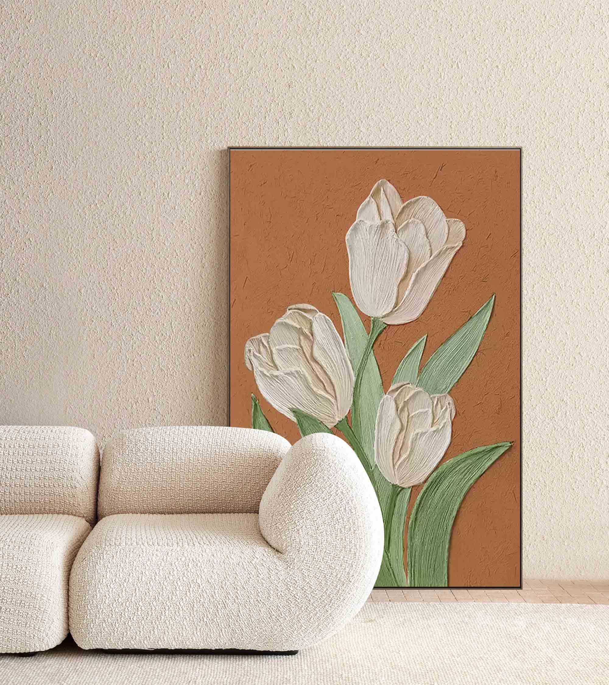 Large Textured Floral Acrylic Painting Modern White Floral Oil Painting On Canvas Original Flower Wall Art Home Decor