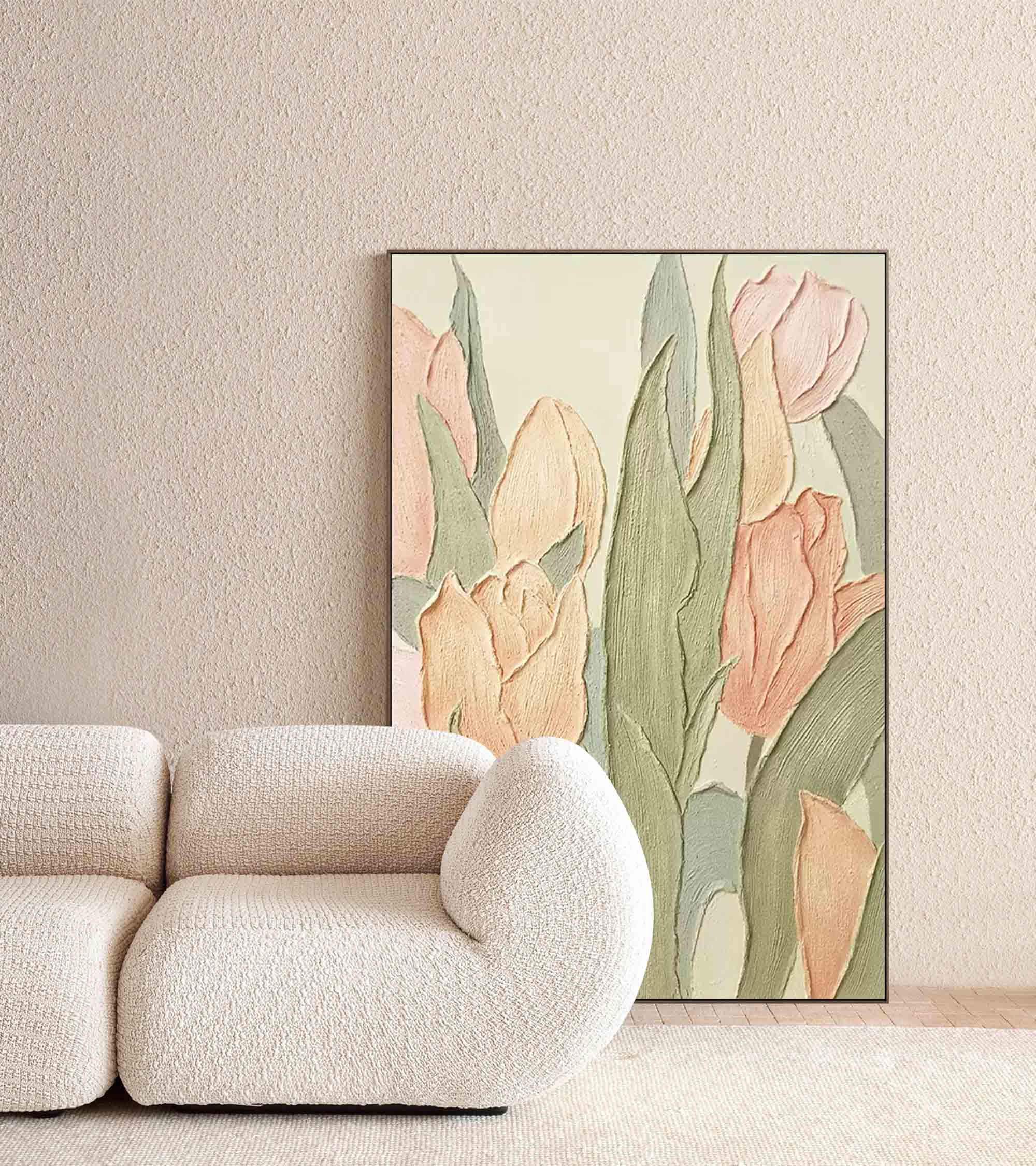 Original Flower Wall Art Large Textured Floral Acrylic Painting Modern White Floral Oil Painting On Canvas Home Decor