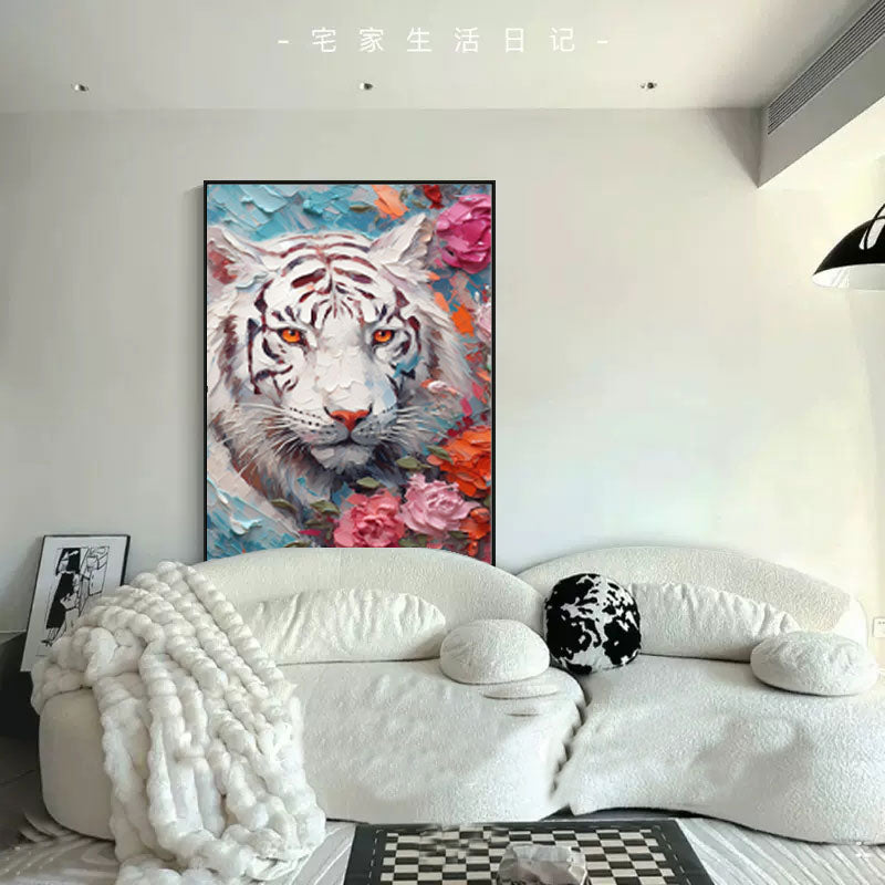 Impressionist White Tiger Canvas Oil Painting Original Tiger Canvas Wall Art Texture Modern Animal Oil Painting Living Room Decor