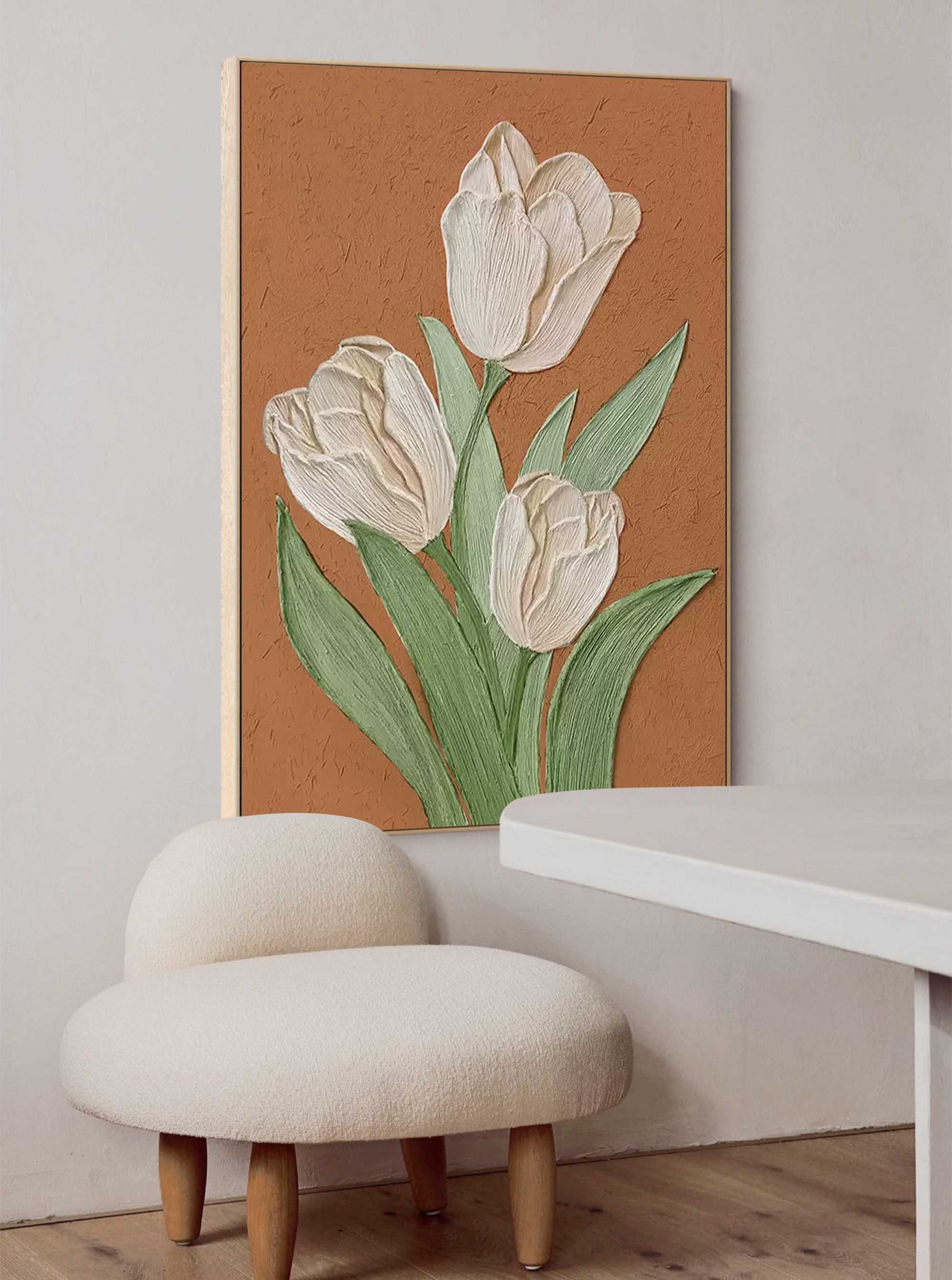 Large Textured Floral Acrylic Painting Modern White Floral Oil Painting On Canvas Original Flower Wall Art Home Decor