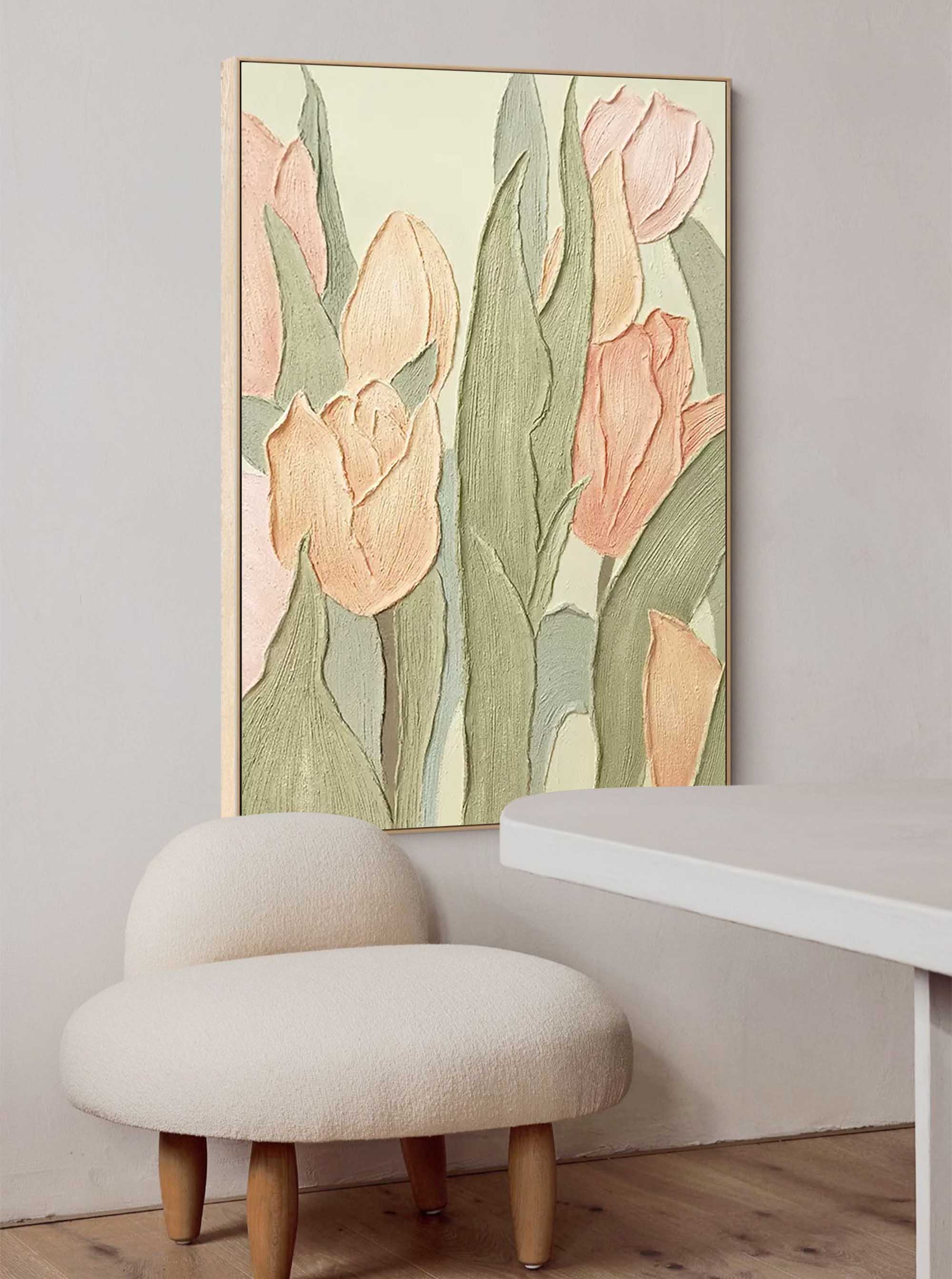 Original Flower Wall Art Large Textured Floral Acrylic Painting Modern White Floral Oil Painting On Canvas Home Decor