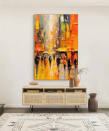 Yellow Abstract Large Cityscape Oil Painting On Canvas Original Urban Scene Art Modern Colorful Wall Art Living Room