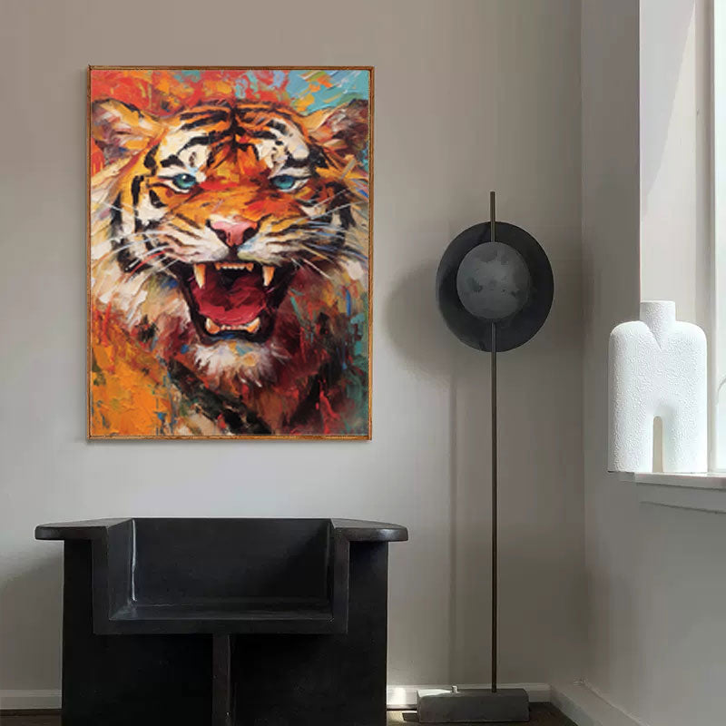 Bright Tiger Canvas Oil Painting Original Impressionist Tiger Canvas Wall Art Modern Animal Oil Painting Living Room Decor