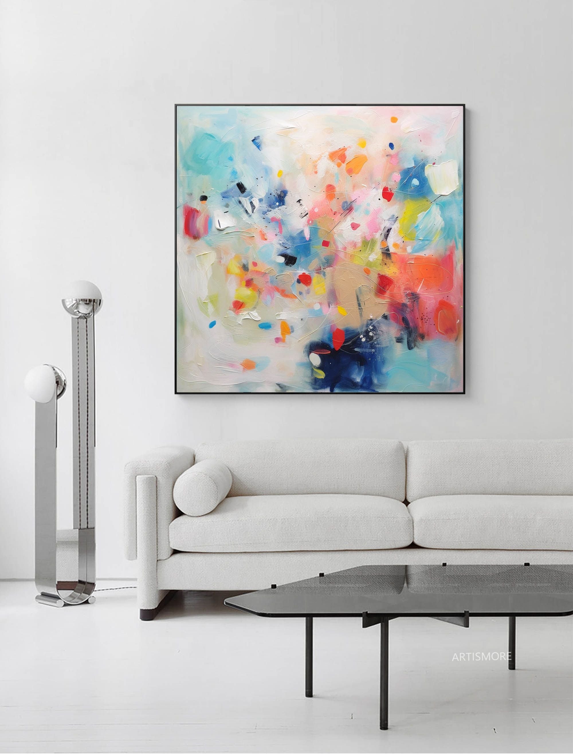 Bright Colorful Abstract Oil Painting Large Square Acrylic Painting Modern Texture Original Wall Art For Living Room