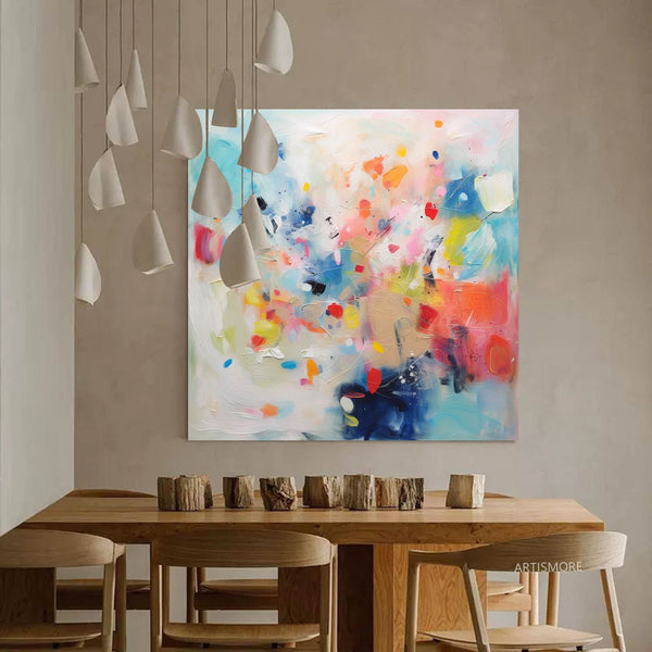 Bright Colorful Abstract Oil Painting Large Square Acrylic Painting Modern Texture Original Wall Art For Living Room