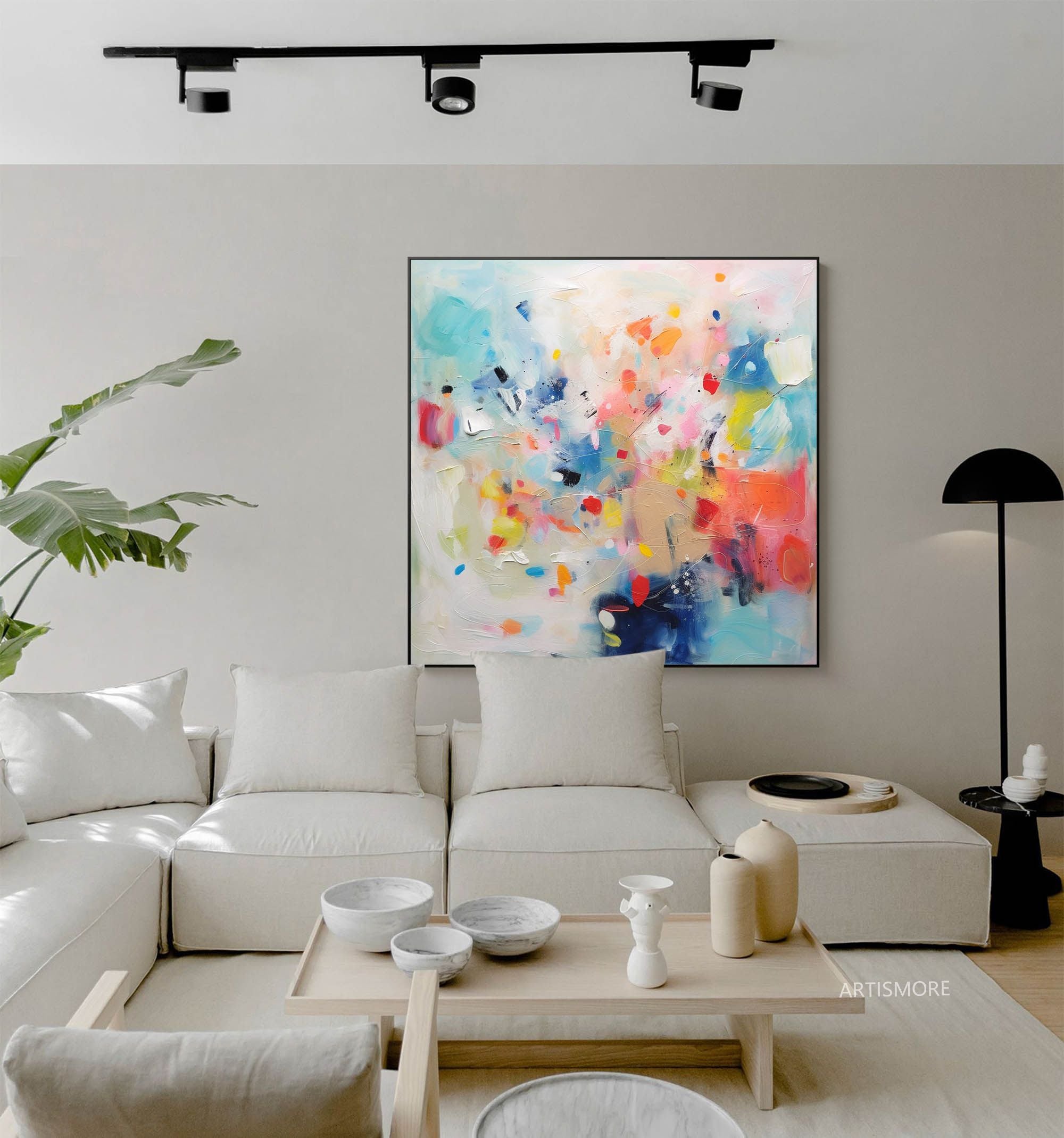 Bright Colorful Abstract Oil Painting Large Square Acrylic Painting Modern Texture Original Wall Art For Living Room