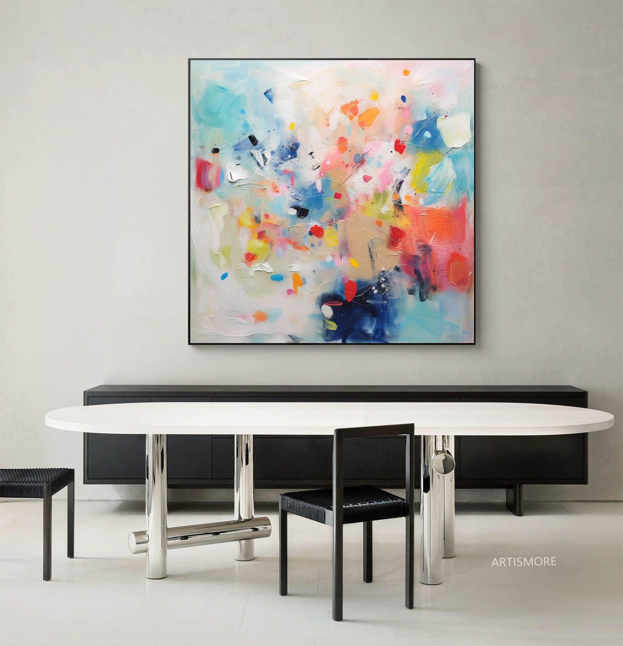 Bright Colorful Abstract Oil Painting Large Square Acrylic Painting Modern Texture Original Wall Art For Living Room