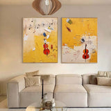 Set of 2 Bright Yellow Abstract Graffiti Oil Painting Modern Wall Art Large Original Acrylic Painting Living Room Decor