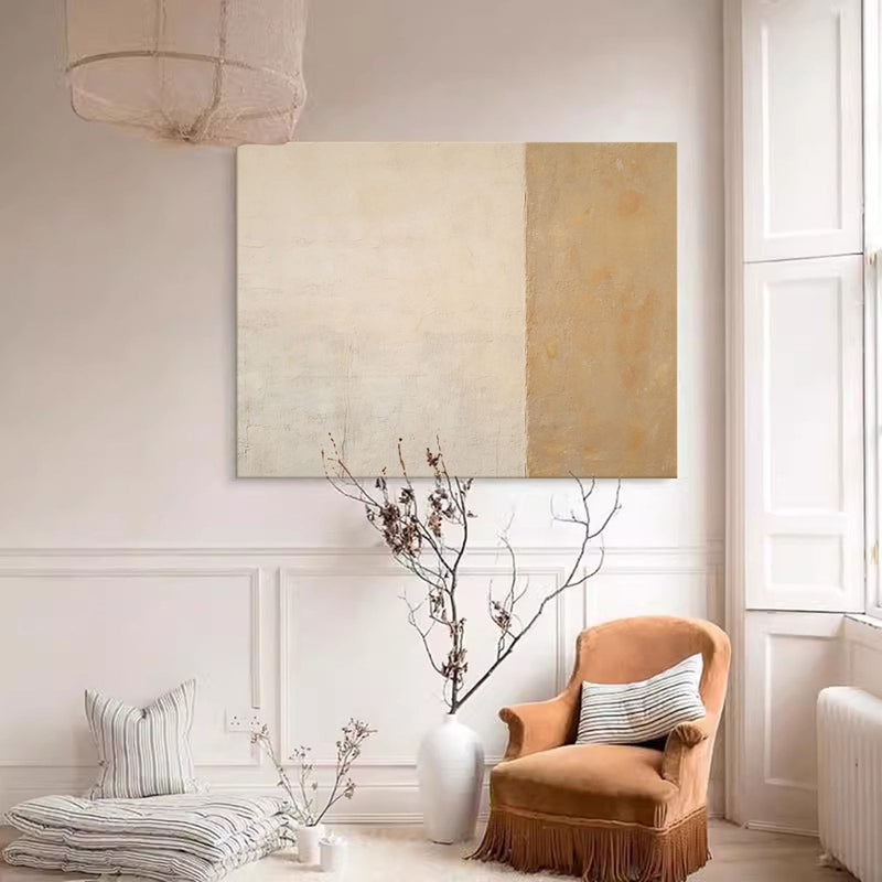 Large Beige And Yellow Abstract Acrylic Painting Framed Original Wall Art Texture Minimalist Oil Painting Living Room Decor
