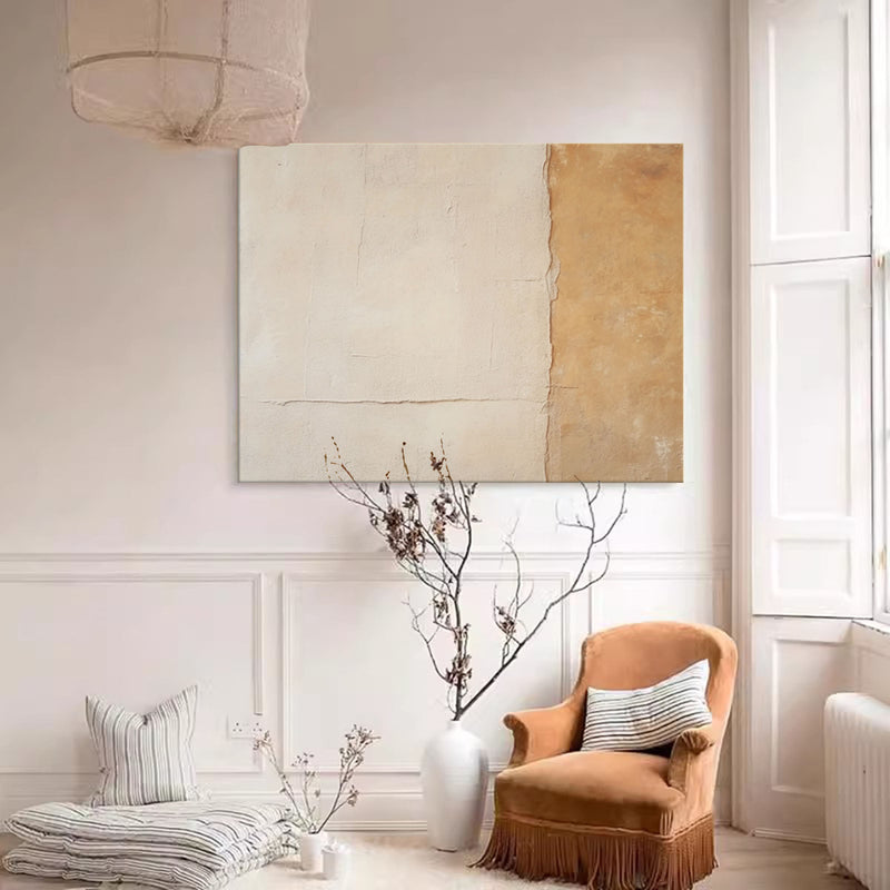 Large Abstract Acrylic Painting Framed Original Wall Art Texture Beige Minimalist Oil Painting Living Room Decor