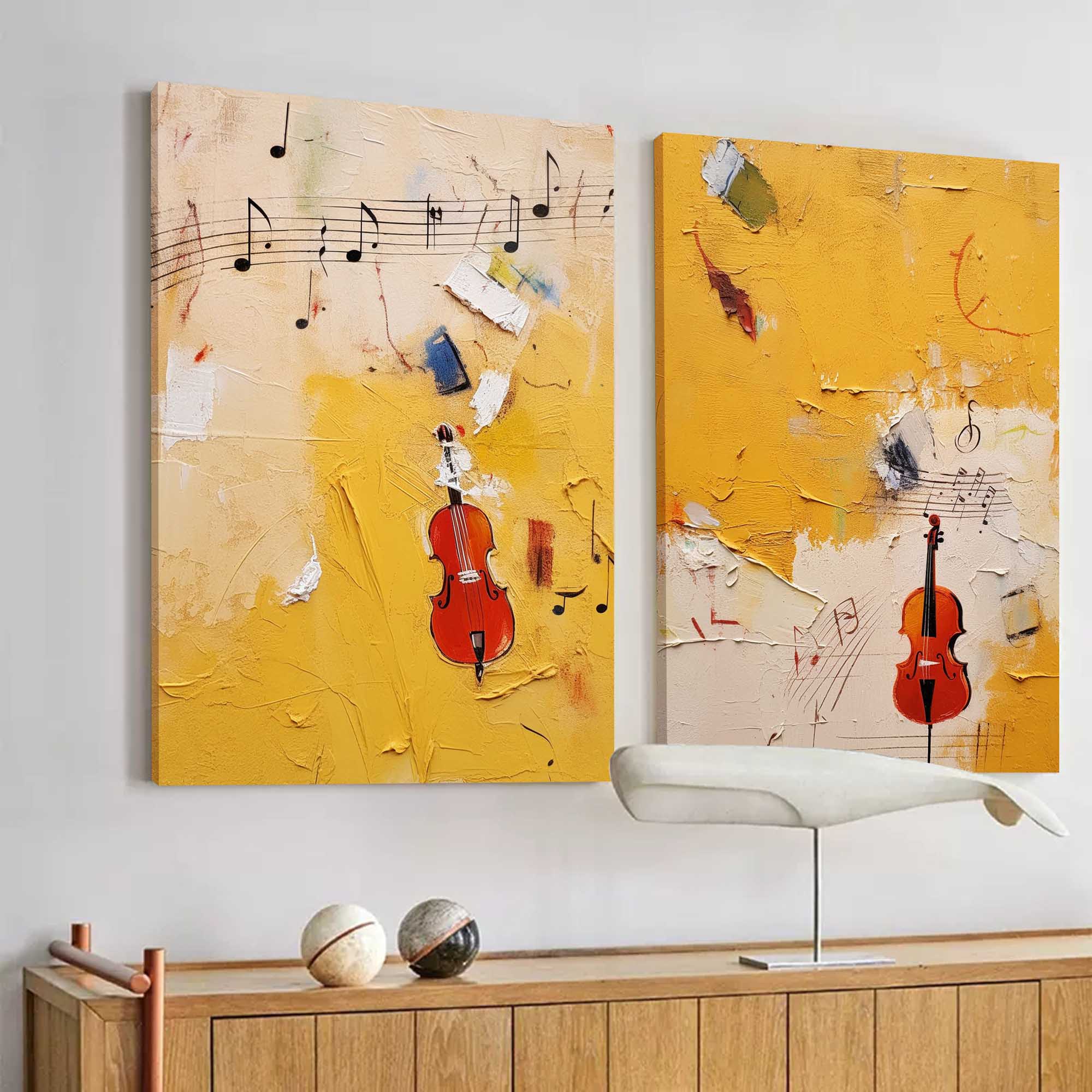 Set of 2 Bright Yellow Abstract Graffiti Oil Painting Modern Wall Art Large Original Acrylic Painting Living Room Decor