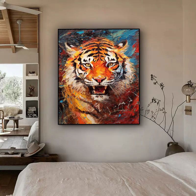 Original Bright Tiger Oil Painting Impressionist Tiger Canvas Wall Art Modern Animal Oil Painting Living Room Decor