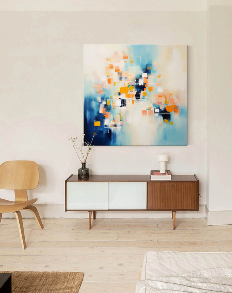 Modern Wall Art Original Abstract Oil Painting On Canvas Large Blue And Yellow Acrylic Painting Home Decor