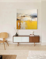 Abstract Oil Painting on Square Canvas Original Yellow Modern Acrylic Painting Large Wall Art Living Room