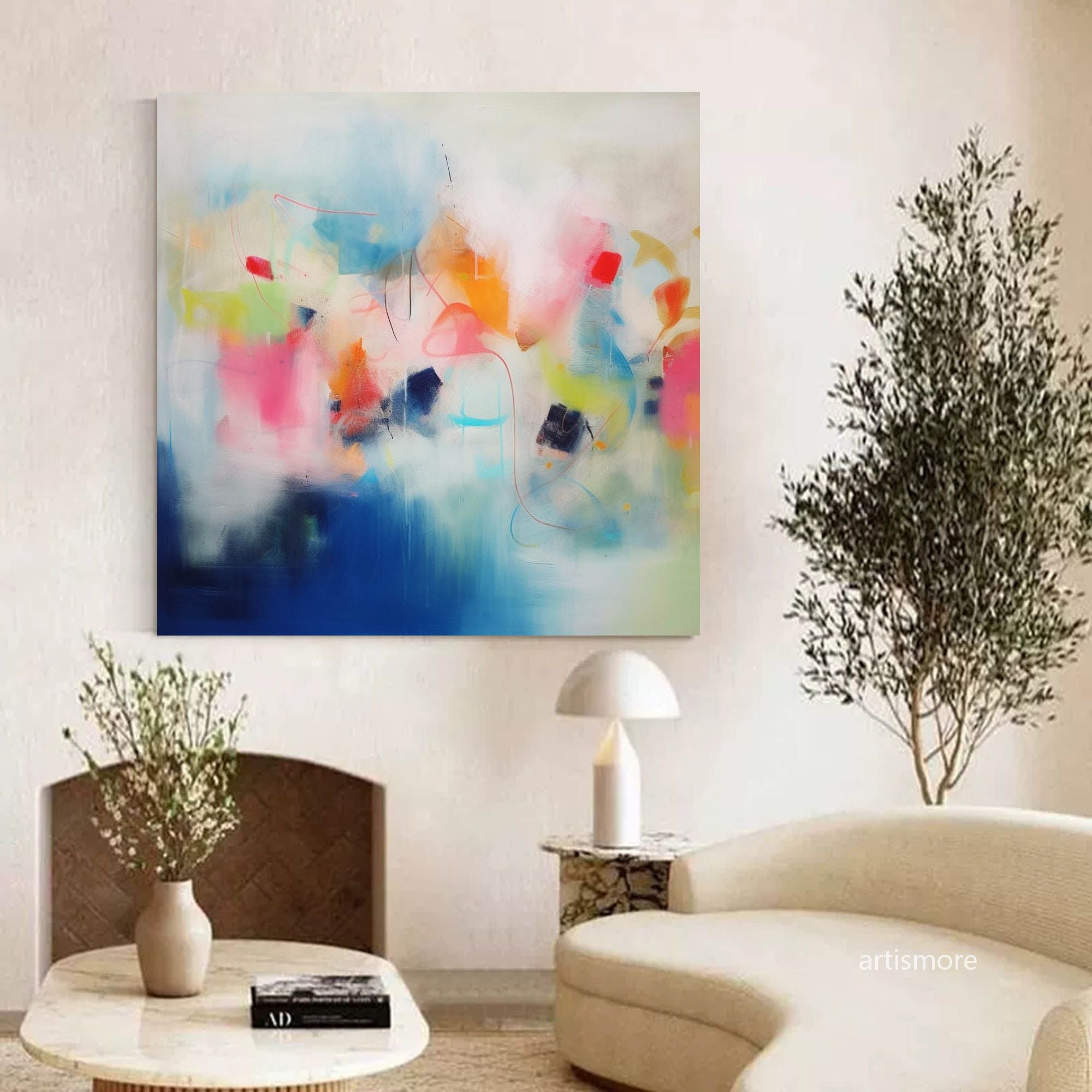 Modern Original Wall Art Large Square Acrylic Painting Colorful Abstract Oil Painting For Living Room