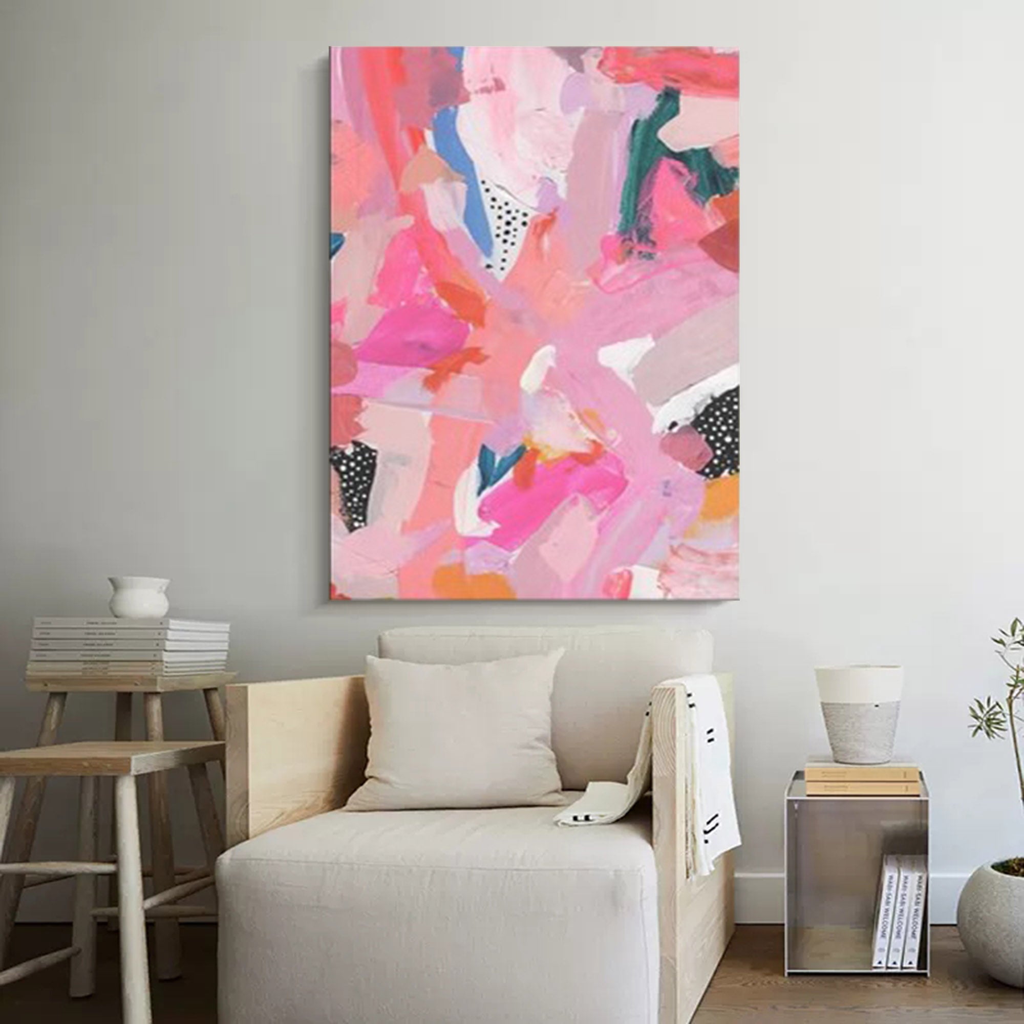 Pink Abstract Textured Canvas Oil Painting Modern Acrylic Painting Original Wall Art Home Decor