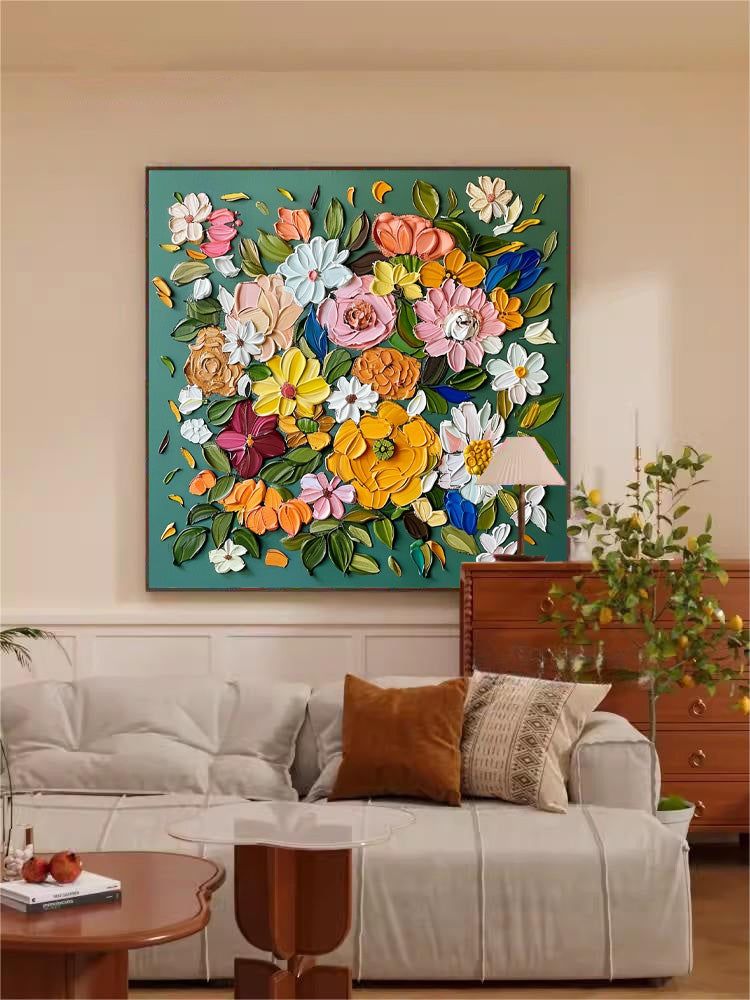 Original Three-Dimensional Floral Wall Art Large Textured Floral Acrylic Painting Contemporary Home Decor