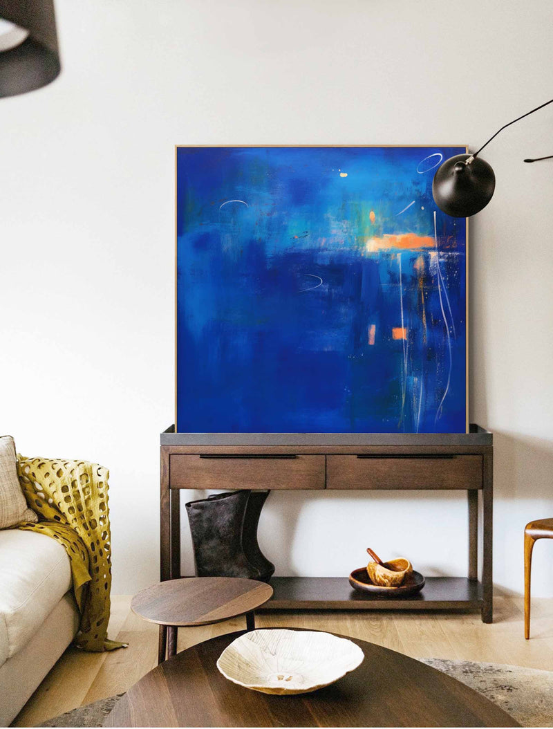 Large Bright Blue Acrylic Painting Original Abstract Oil Painting Modern Wall Art For Living Room