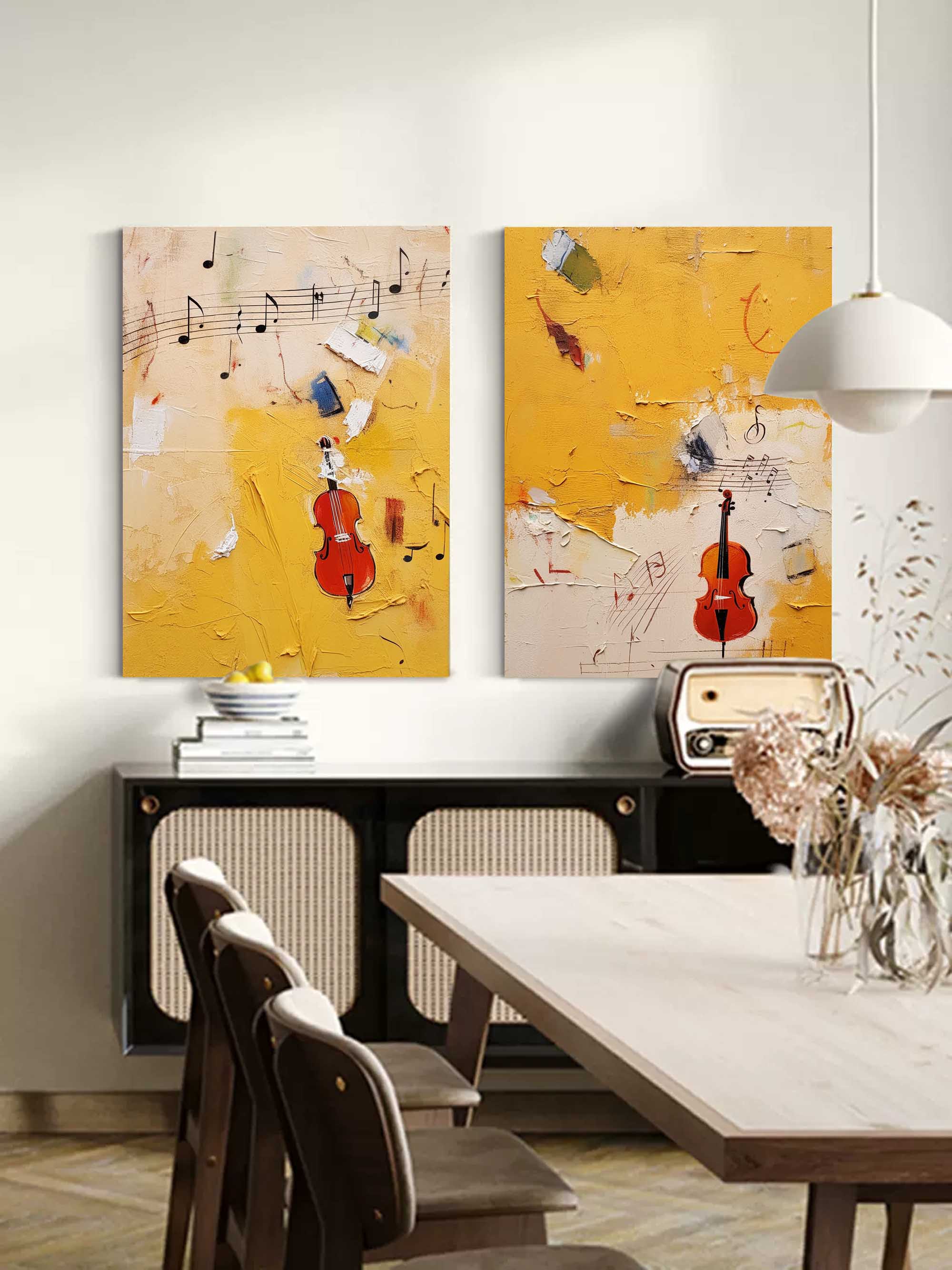 Set of 2 Bright Yellow Abstract Graffiti Oil Painting Modern Wall Art Large Original Acrylic Painting Living Room Decor