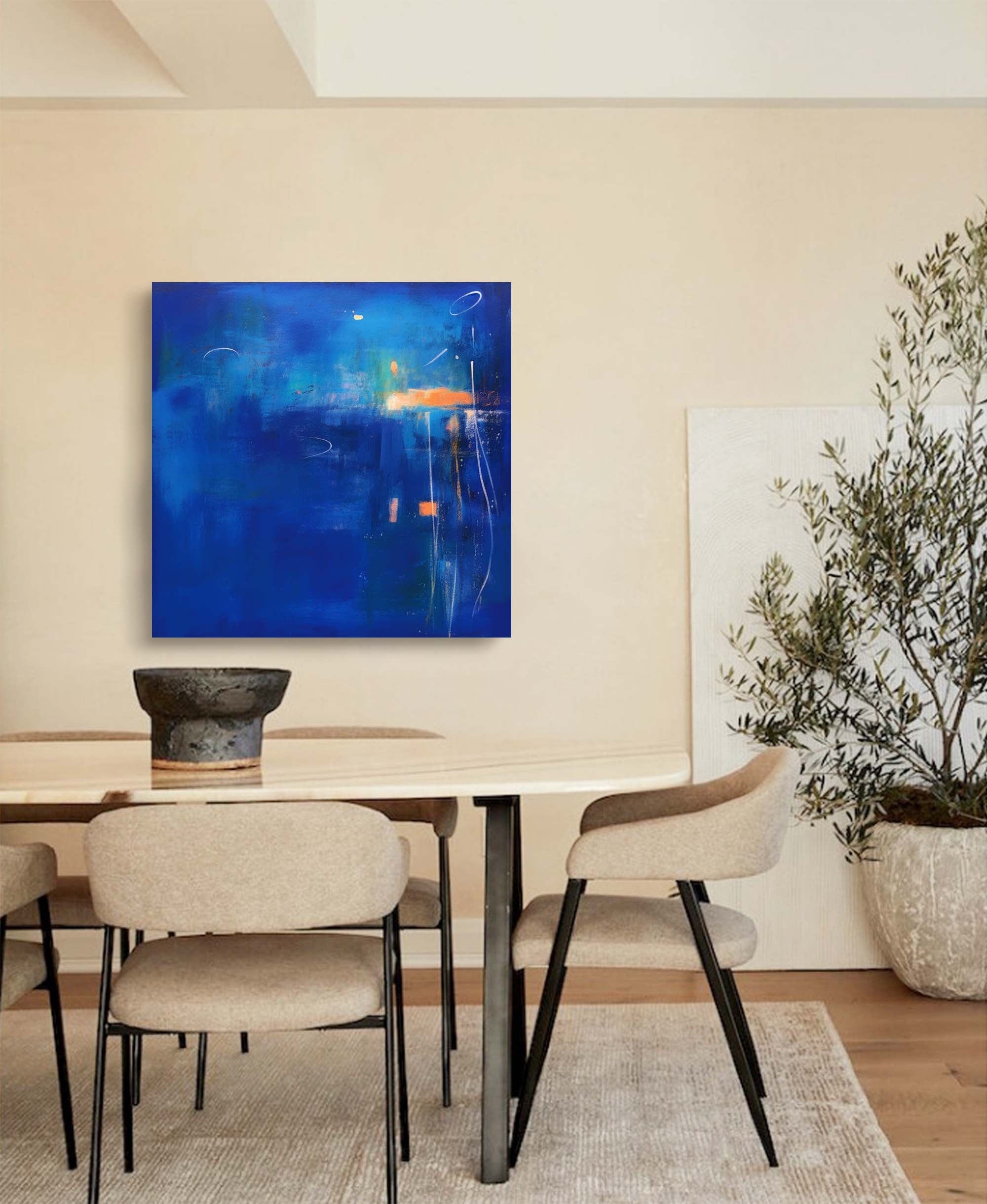 Large Bright Blue Acrylic Painting Original Abstract Oil Painting Modern Wall Art For Living Room