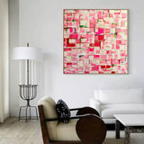 Square Pink Original Abstract Knife Oil Painting on Canvas Abstract Acrylic Painting Wall Art Pink Modern Art Home Decor