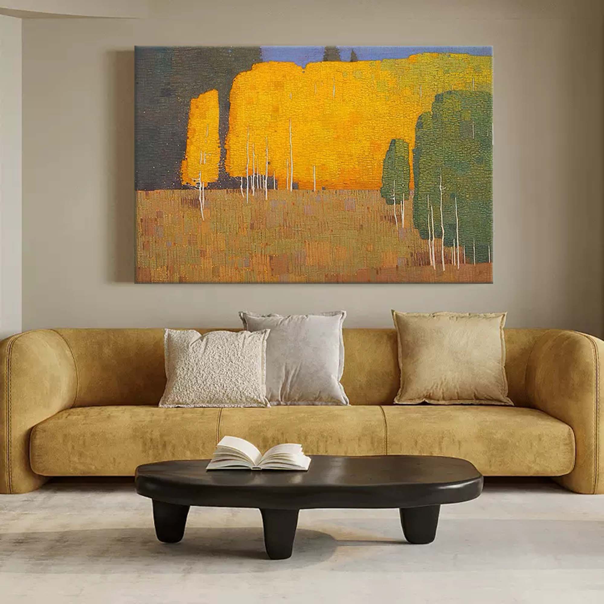 Woods Oil Painting On Canvas Original Wall Art Abstract Yellow Woods Landscape Painting Home Decor