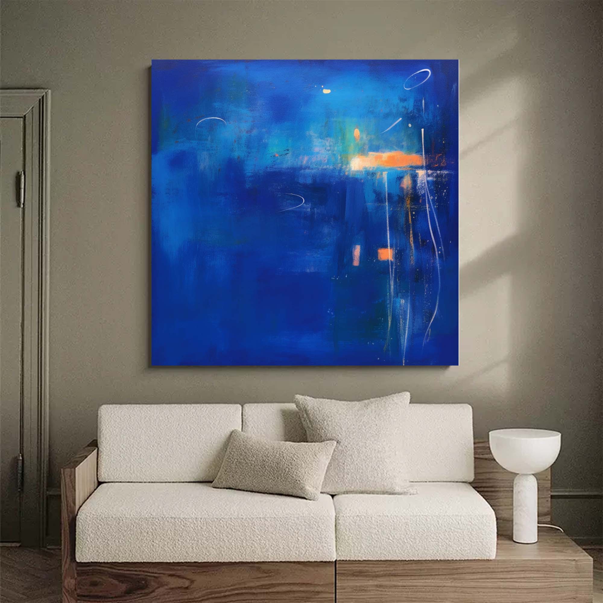 Large Bright Blue Acrylic Painting Original Abstract Oil Painting Modern Wall Art For Living Room