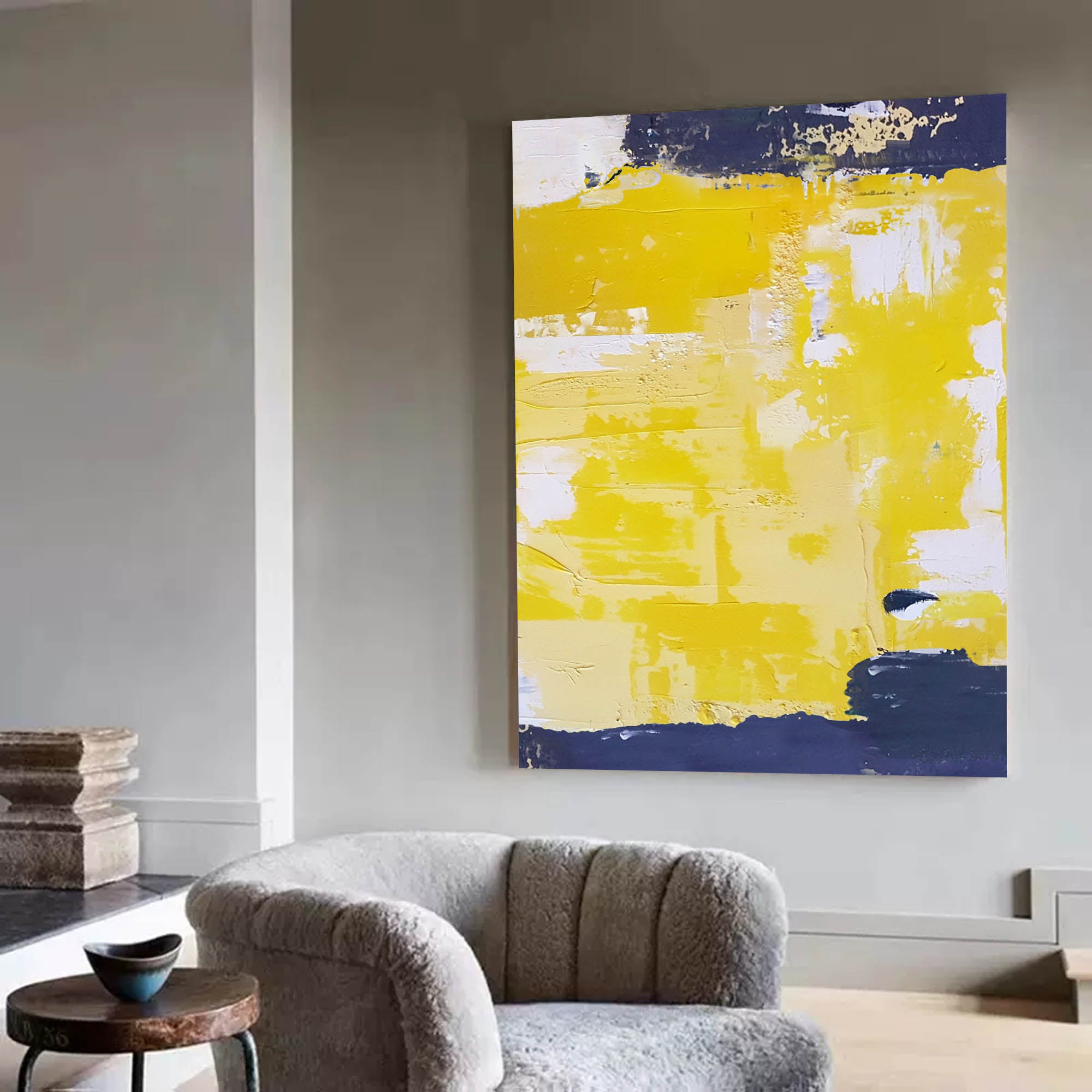 Modern Yellow Abstract Canvas Oil Painting Large Textured Painting Original Wall Art For Living Room